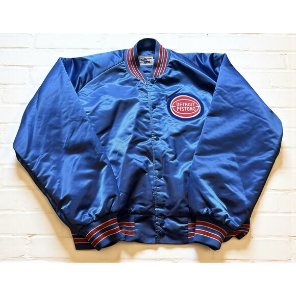 Vintage 1990s Detroit Pistons NBA Chalk Line Satin Bomber Jacket Men’s XXL - Picture 1 of 6